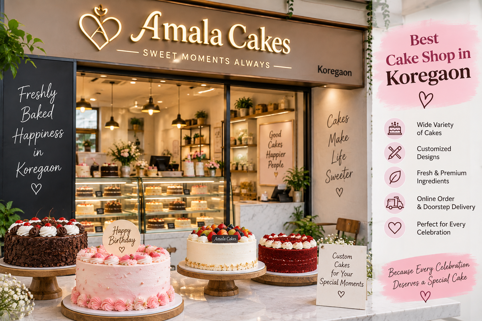 best cake shop in koregaon with fresh cakes, customized cake designs, and online cake delivery